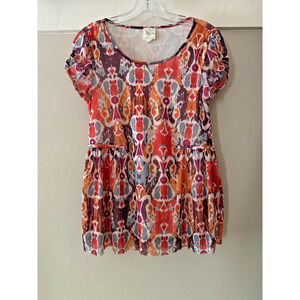 Weston Wear Anthropologie Mesh Graphic Print Top Multi Color Size M Ruched Lined